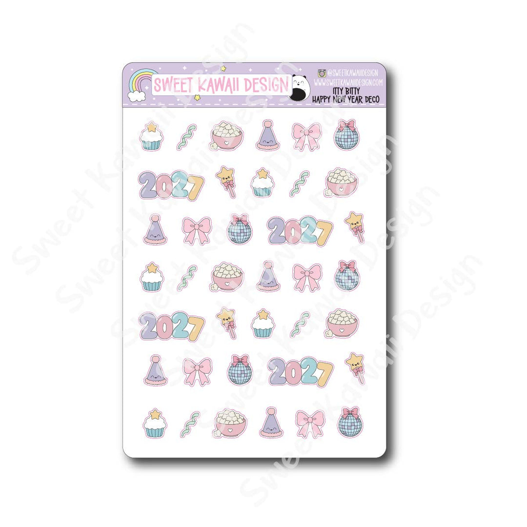 Kawaii Happy New Year Stickers - Mix Deco