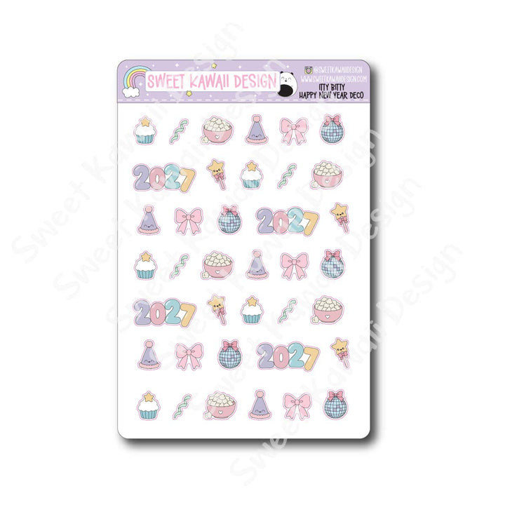 Kawaii Happy New Year Stickers - Mix Deco