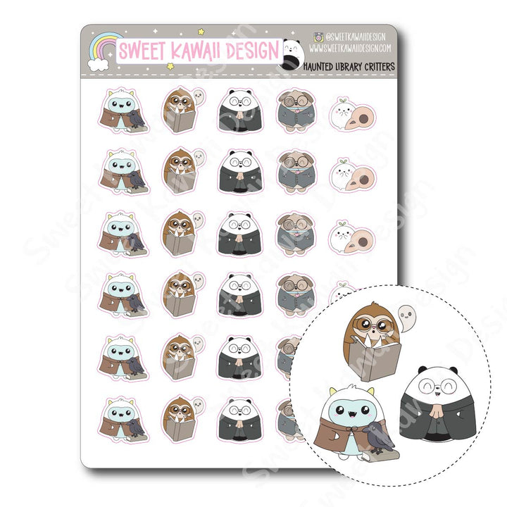 Kawaii Haunted Library Stickers - Critters