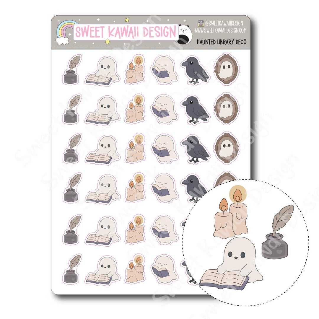 Kawaii Haunted Library Stickers - Mixed Deco