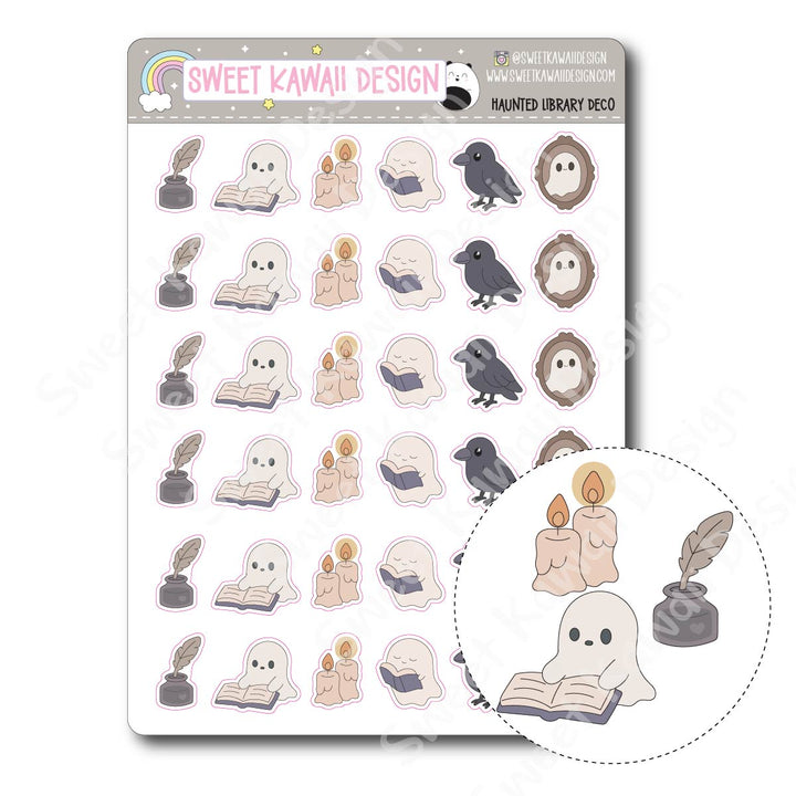 Kawaii Haunted Library Stickers - Mixed Deco