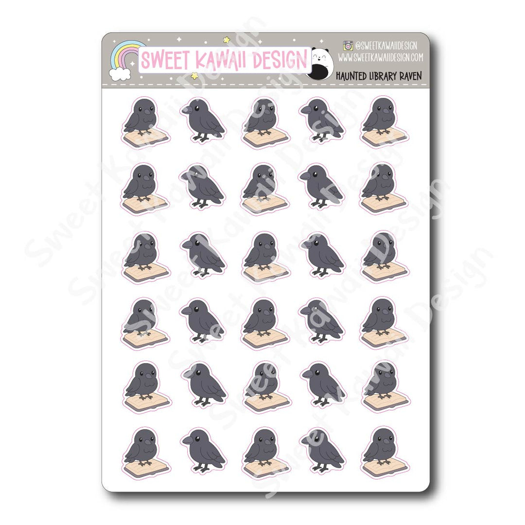 Kawaii Haunted Library Stickers - Raven