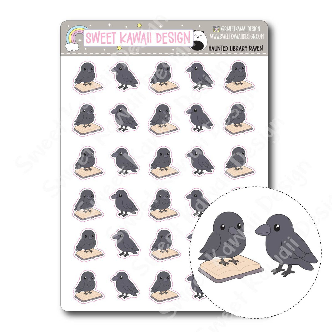 Kawaii Haunted Library Stickers - Raven