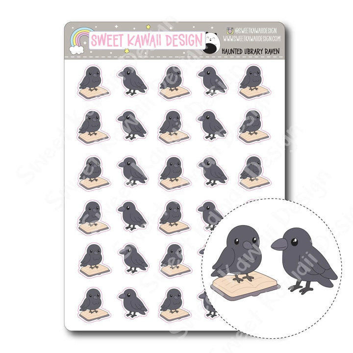 Kawaii Haunted Library Stickers - Raven