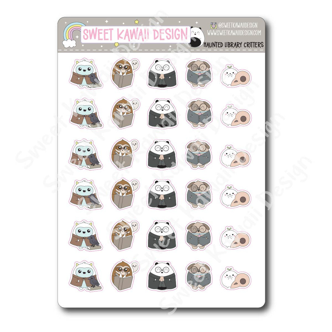 Kawaii Haunted Library Stickers - Critters