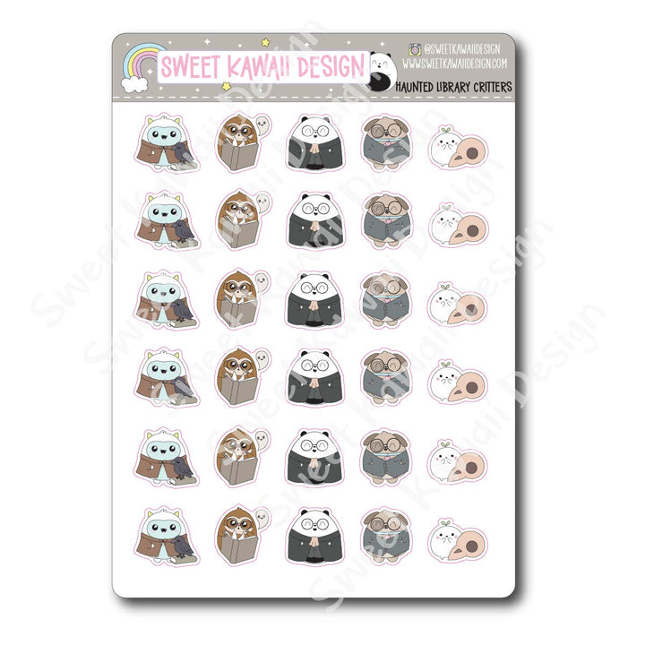 Kawaii Haunted Library Stickers - Critters