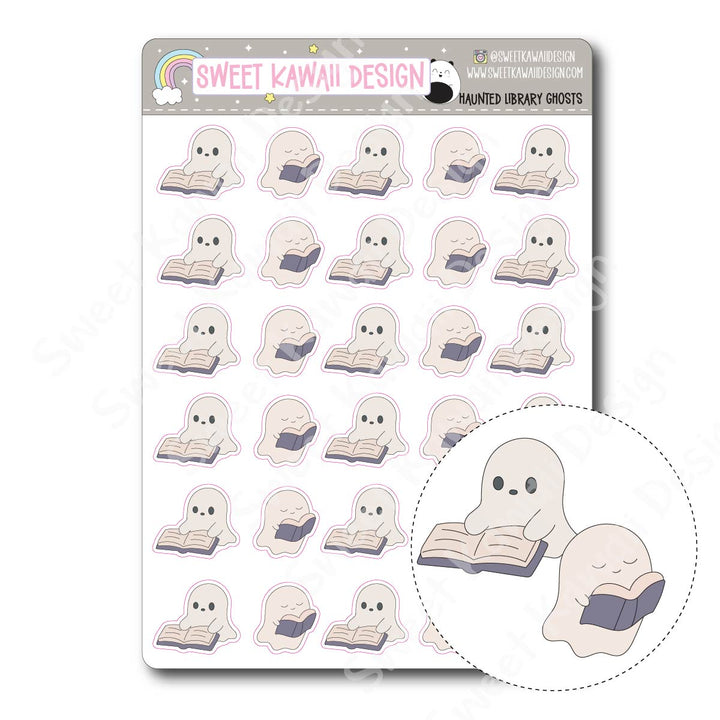 Kawaii Haunted Library Stickers - Ghosts