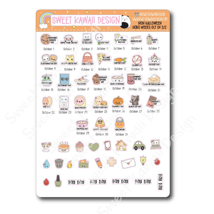 October 2026 (NON HALLOWEEN) Monthly Overview Stickers - HOBONICHI WEEKS