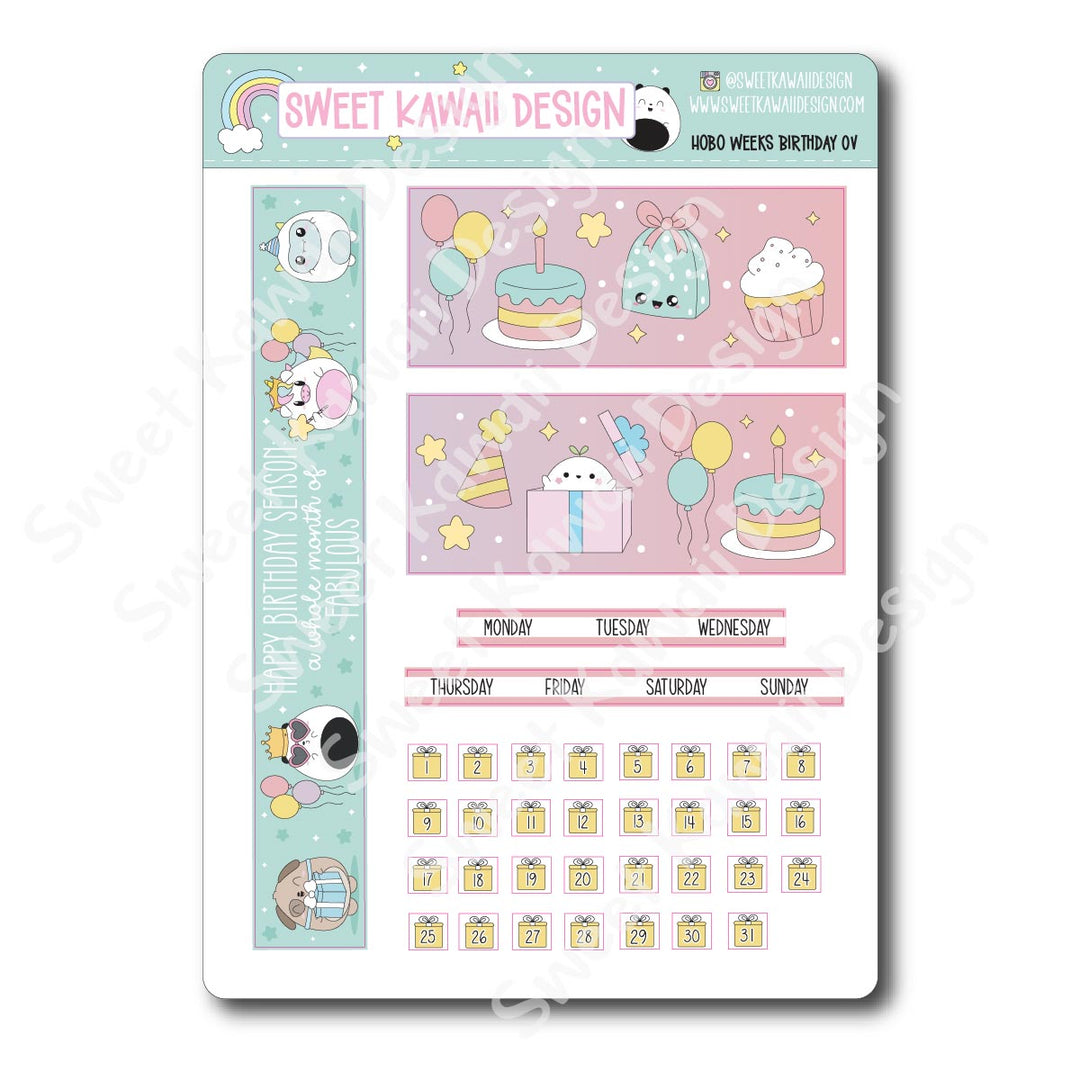 Birthday Monthly Overview Stickers - Hobo Weeks