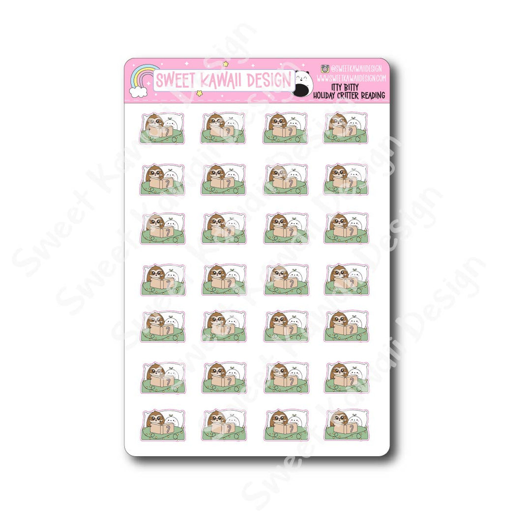 Kawaii Holiday Critter Reading Stickers