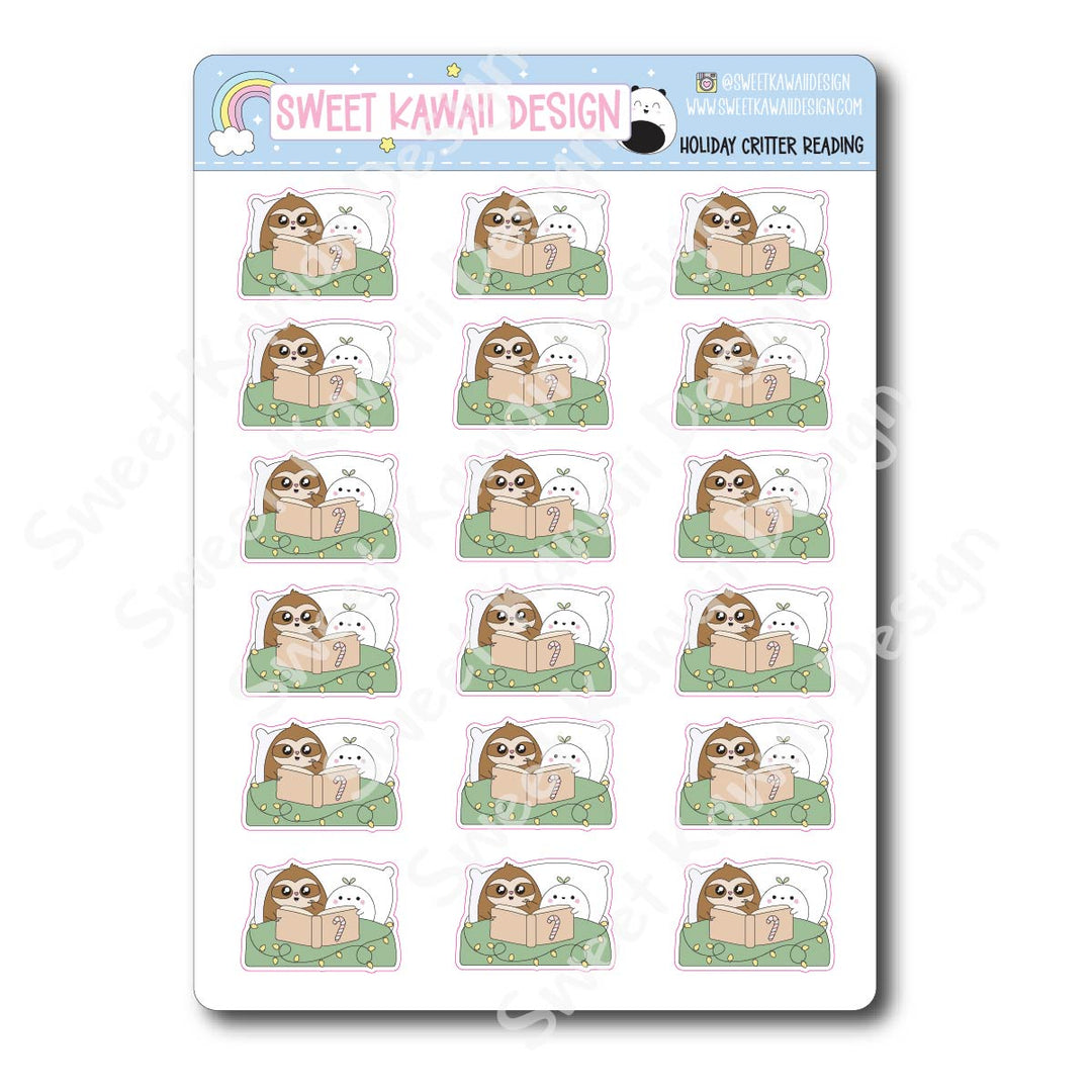 Kawaii Holiday Critter Reading Stickers