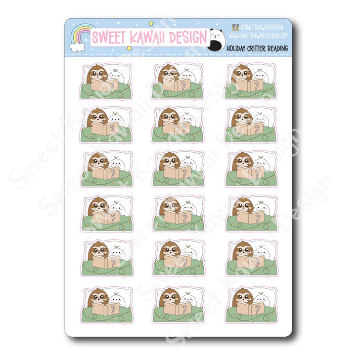 Kawaii Holiday Critter Reading Stickers