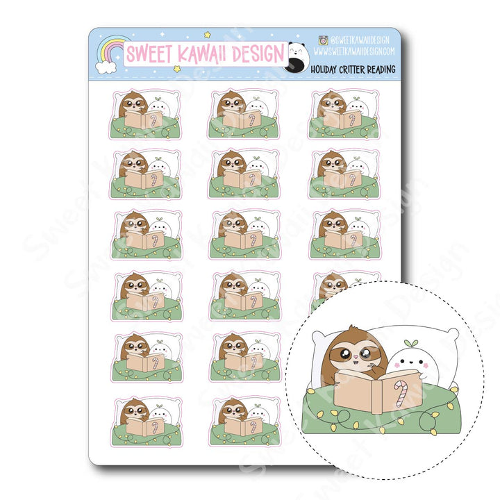 Kawaii Holiday Critter Reading Stickers