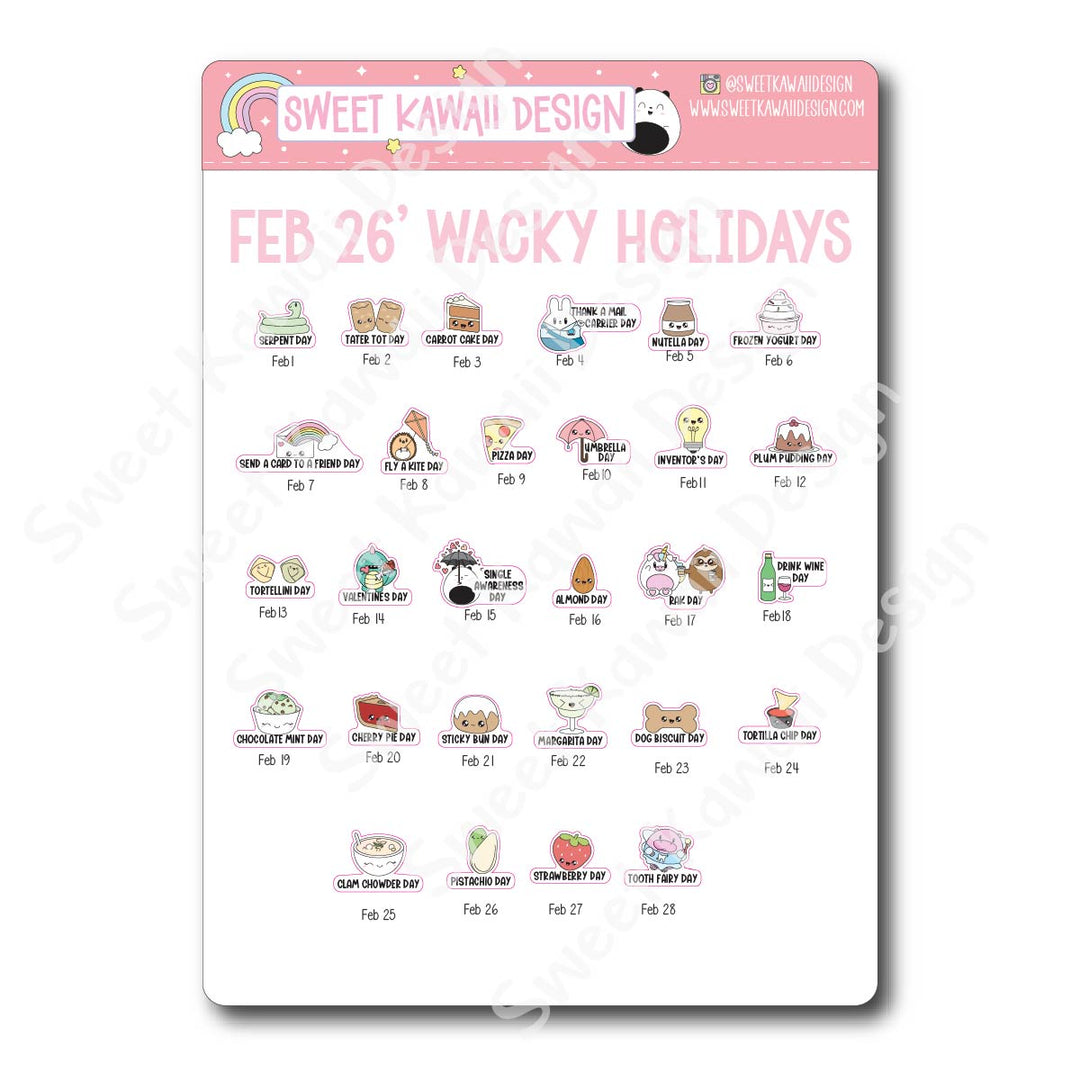 Itty Bitty Kawaii Celebrate the Day Stickers - February 2026