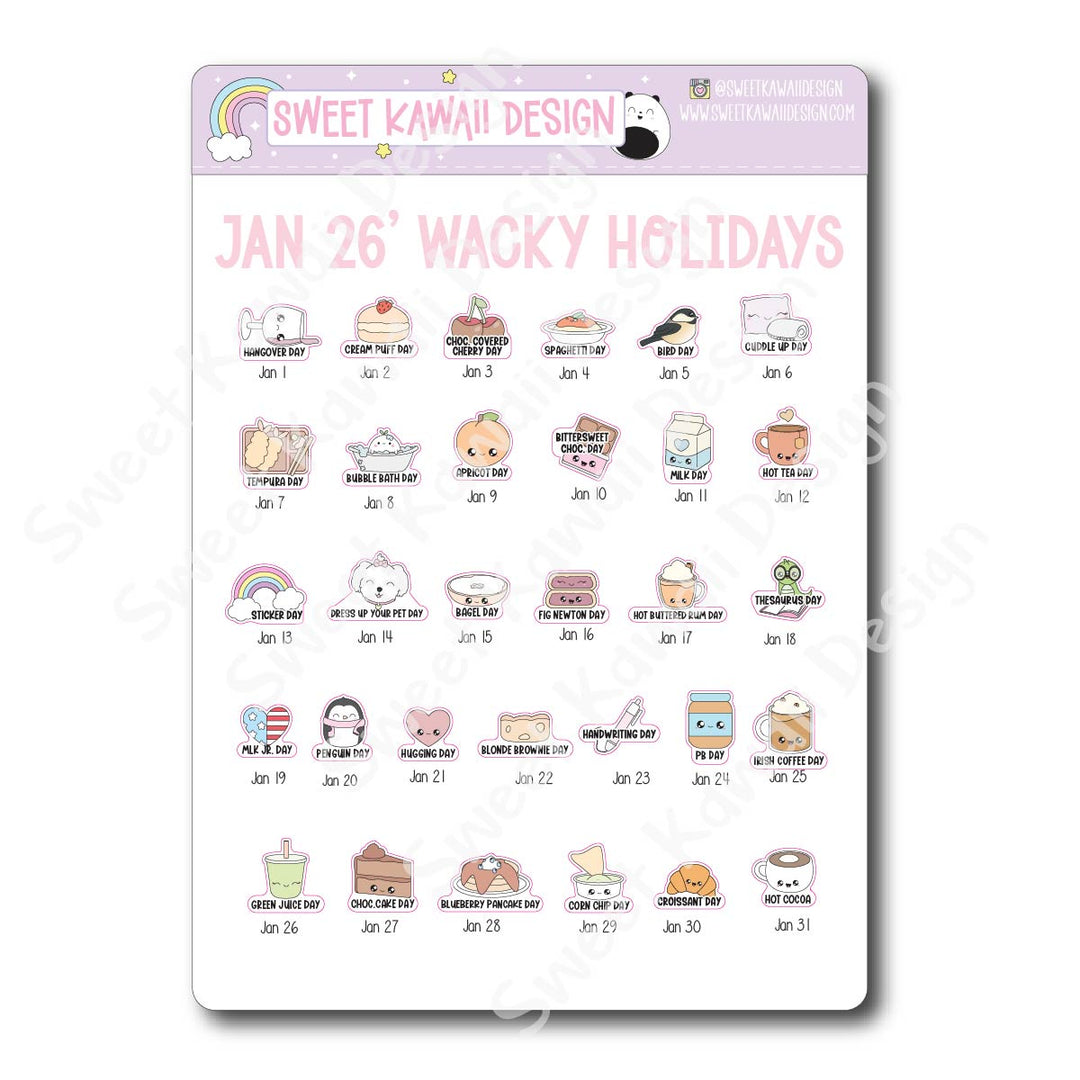 Itty Bitty Kawaii Celebrate the Day Stickers - January 2026
