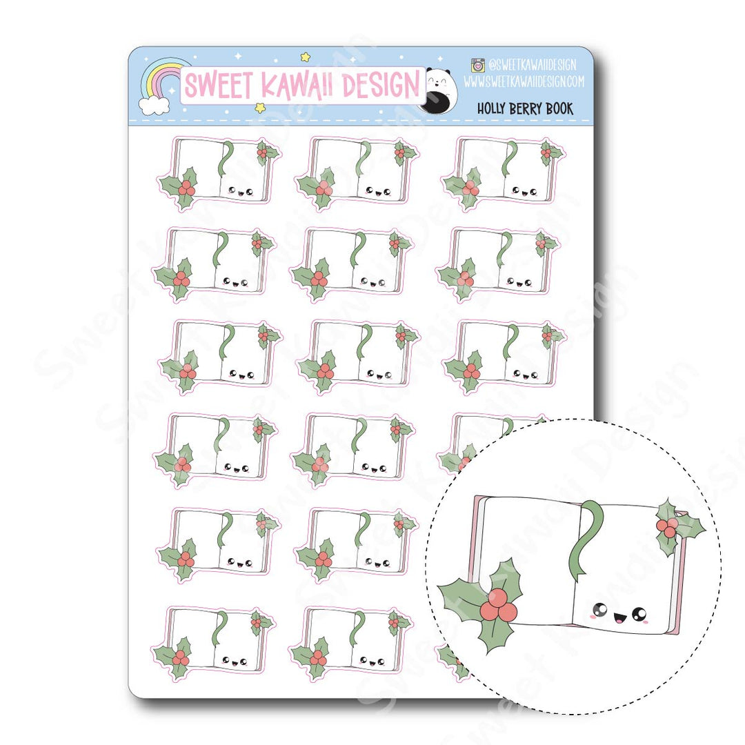Kawaii Holly Berry Book Stickers