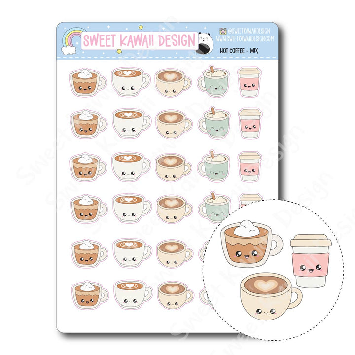 Kawaii Hot Coffee Mix Stickers