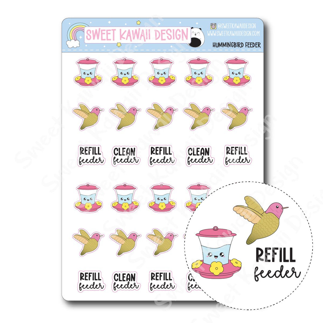 Kawaii Hummingbird Feeder Stickers