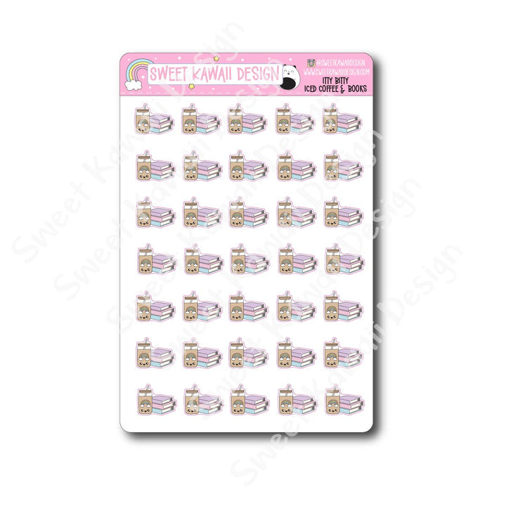 Kawaii Iced Coffee and Books Stickers
