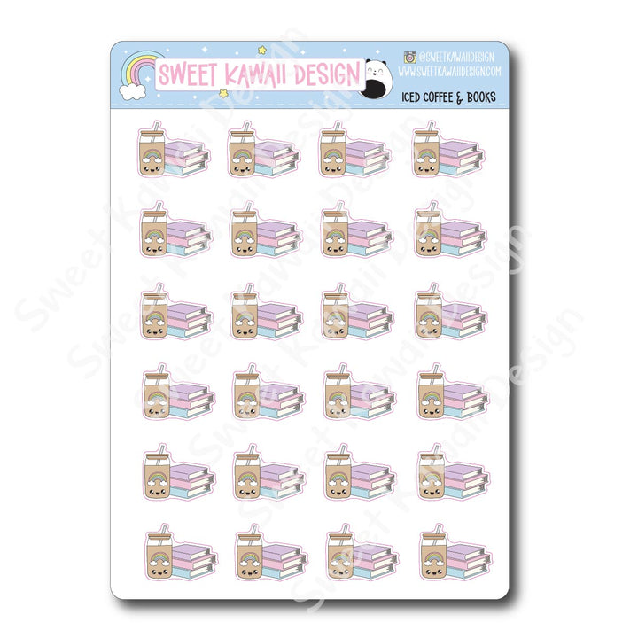 Kawaii Iced Coffee and Books Stickers