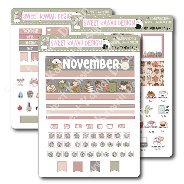 Itty Bitty November 2026 Monthly Overview Stickers