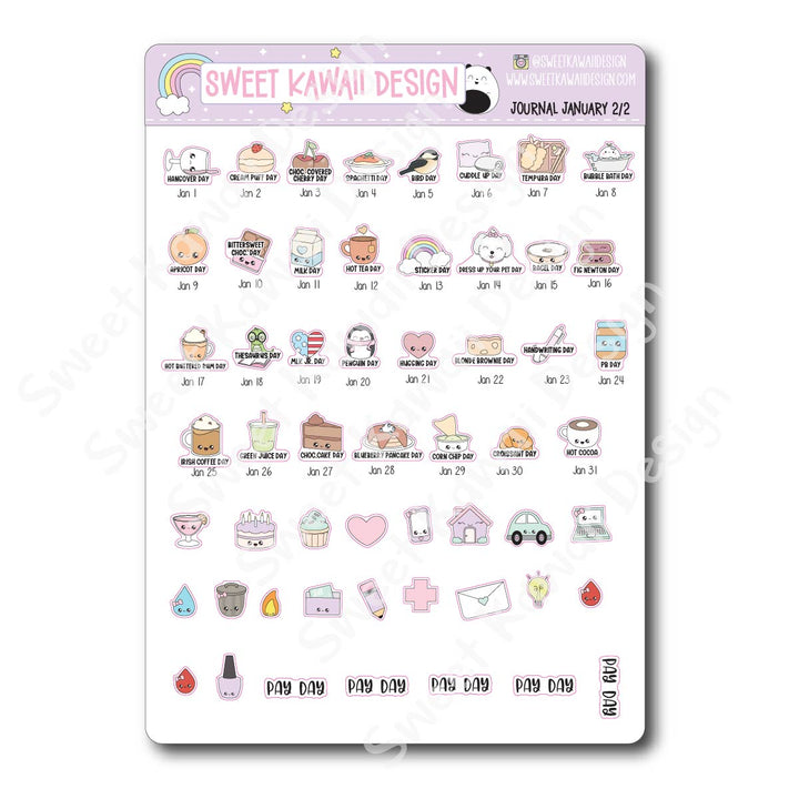 January 2026 Monthly Overview Stickers - Journal