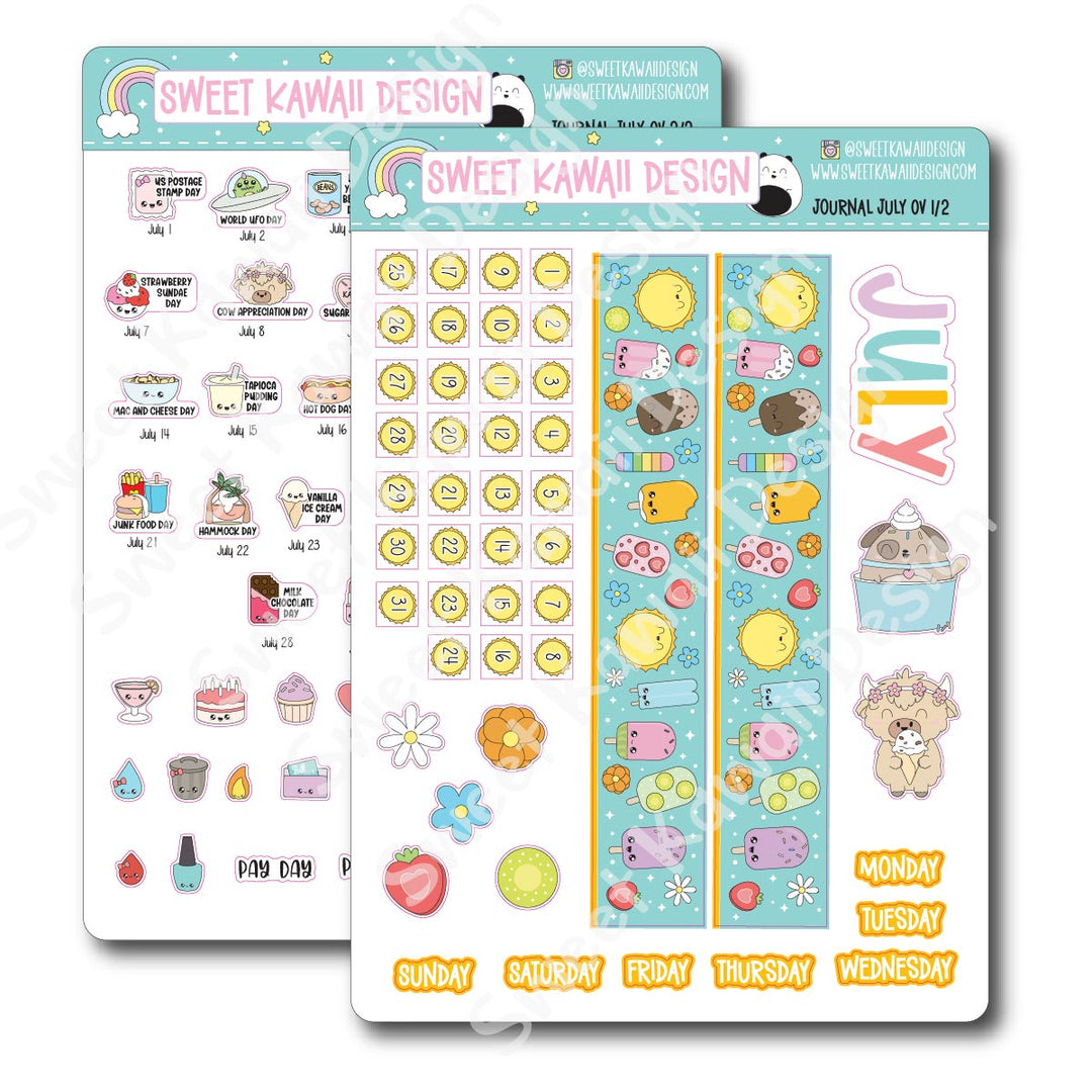 July 2025 Monthly Overview Stickers - Journal