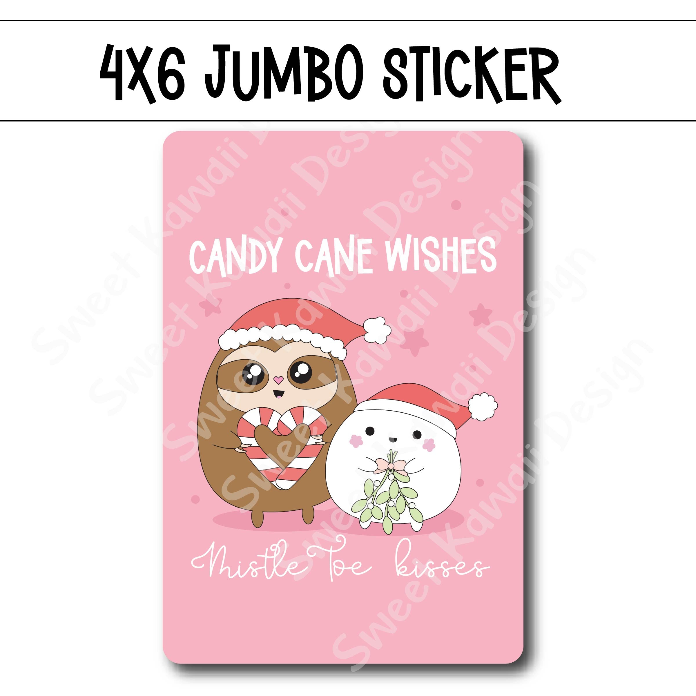 Kawaii Jumbo Sticker - Candy Cane Wishes - Size Options Available
