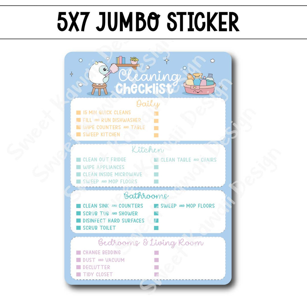 Kawaii Jumbo Sticker - Cleaning Checklist
