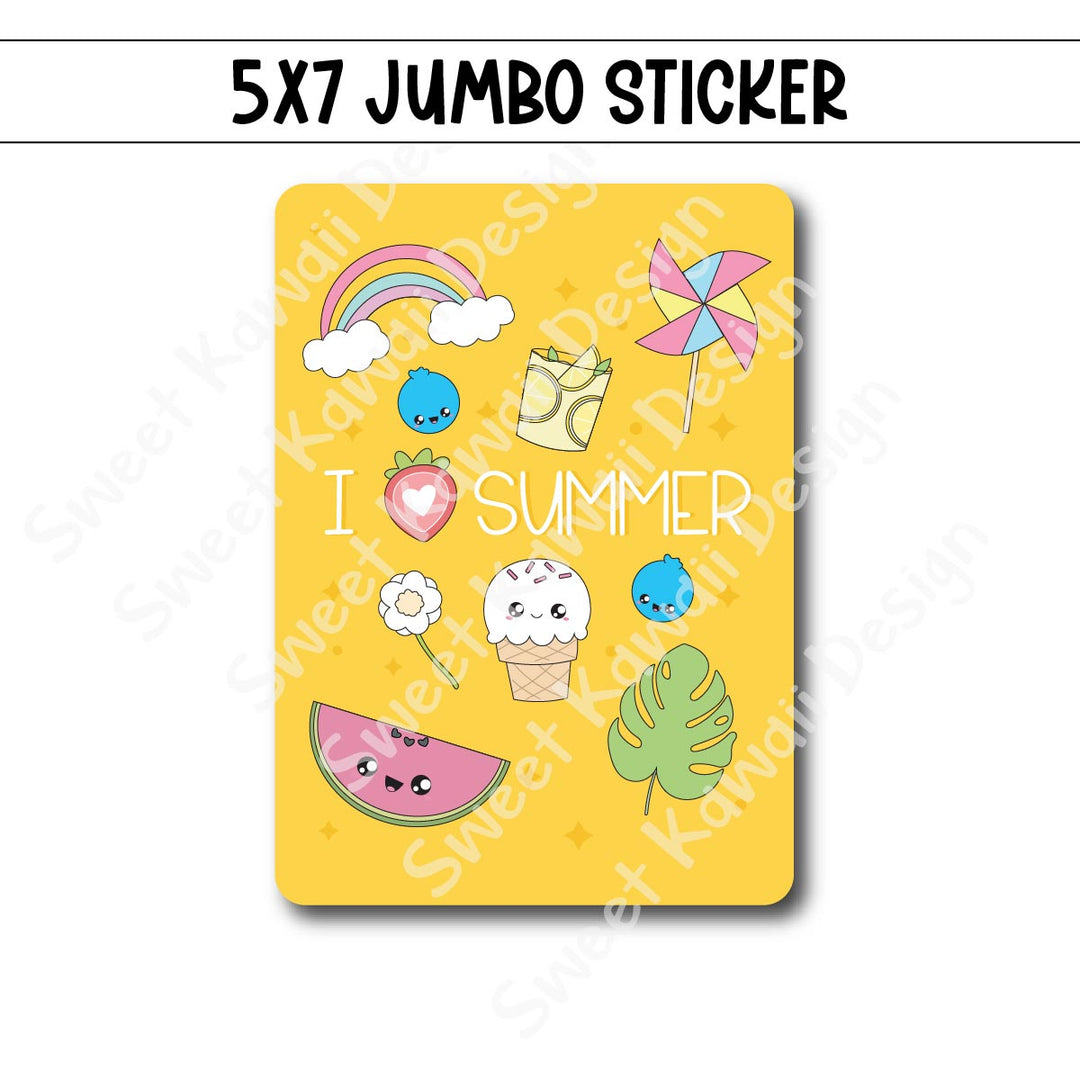 Kawaii Jumbo Sticker - I Love Summer  - Size Options Available