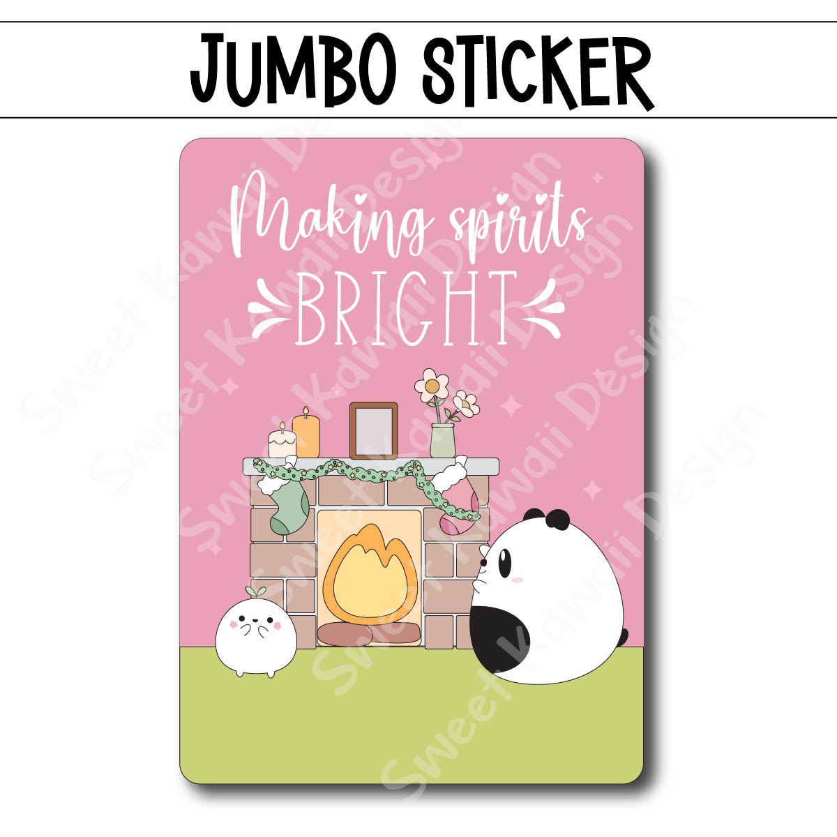 Kawaii Jumbo Sticker - Making Spirits Bright - Size Options Available