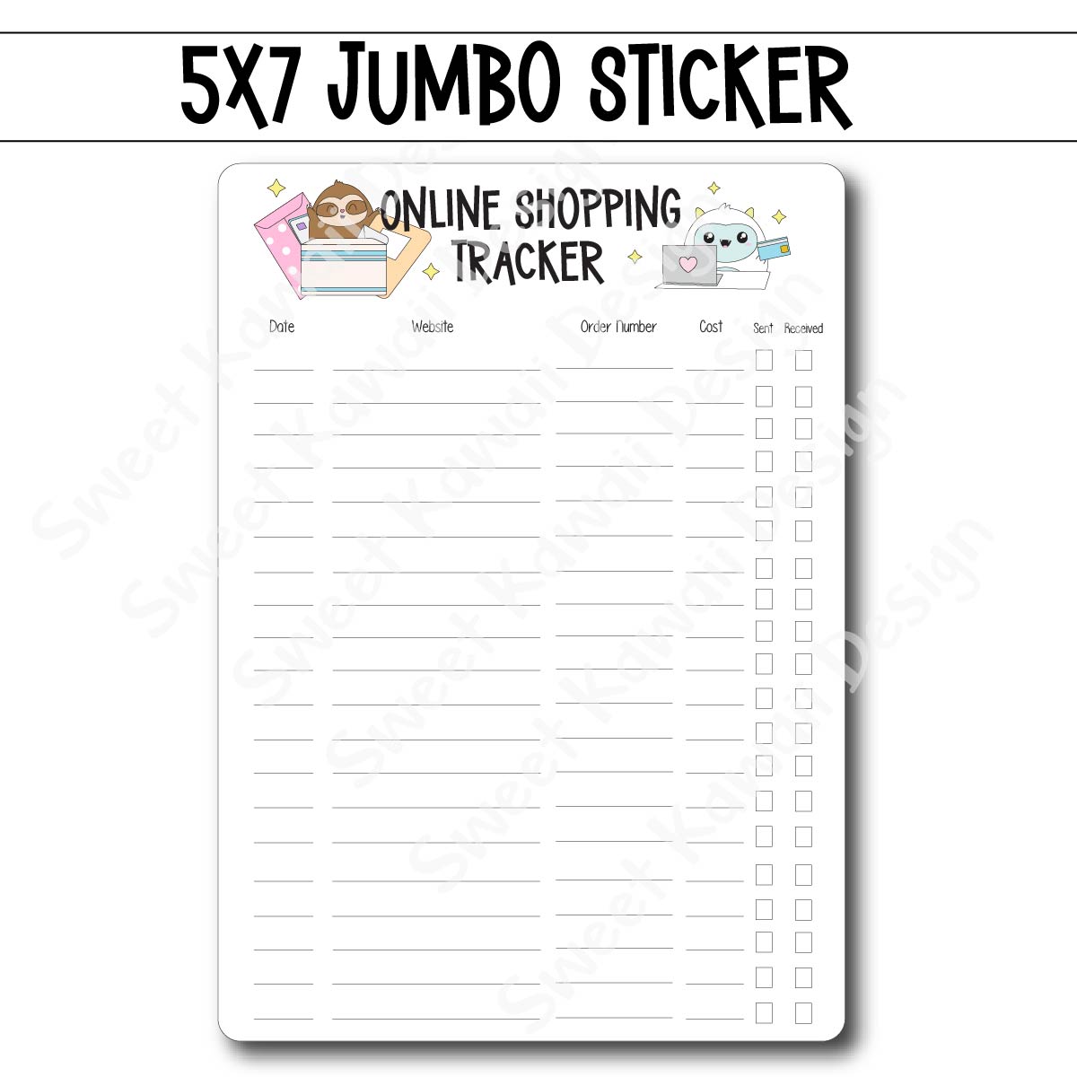 Kawaii Jumbo Sticker - Online Shopping Tracker - Size Options Available