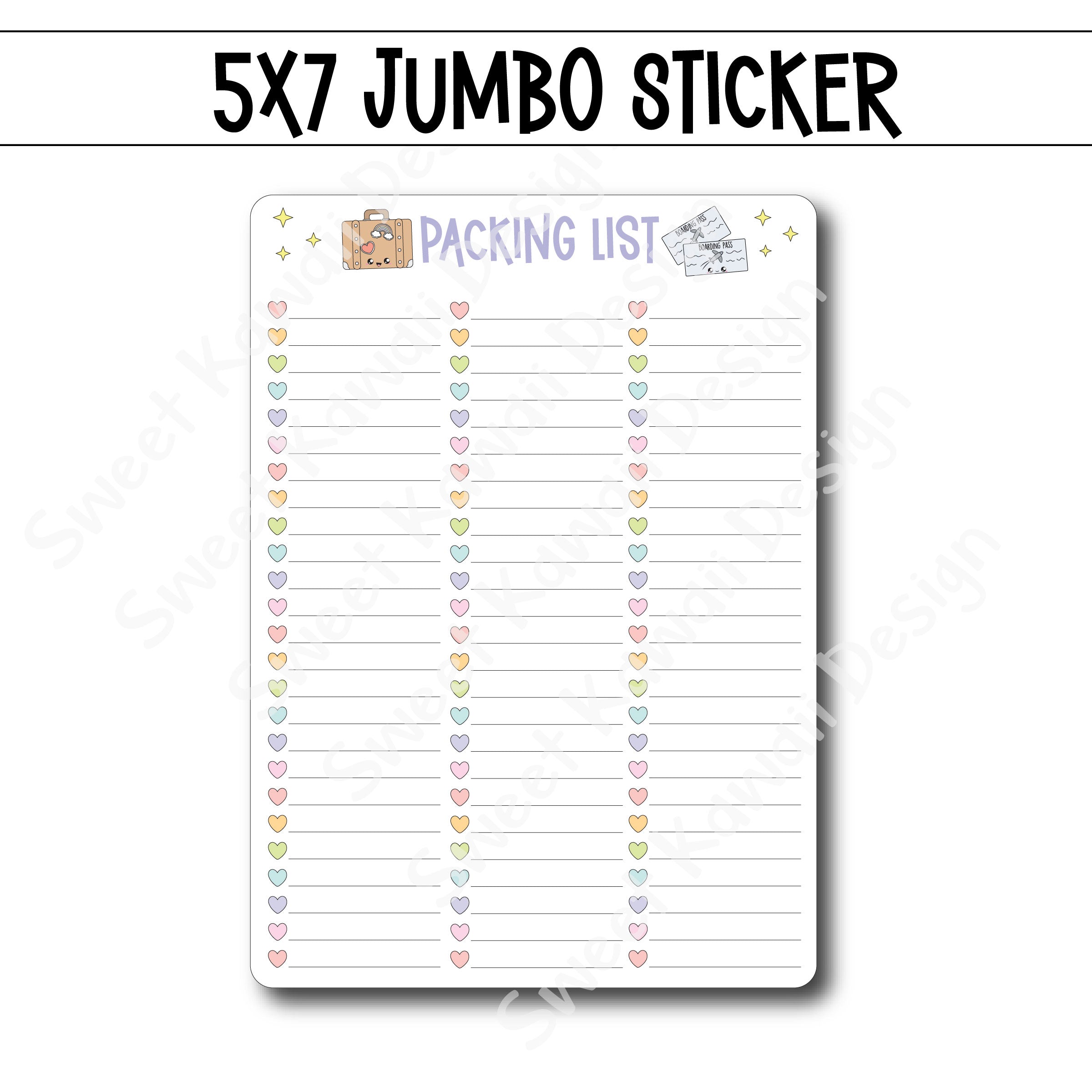 Kawaii Jumbo Sticker - Packing List - Size Options Available