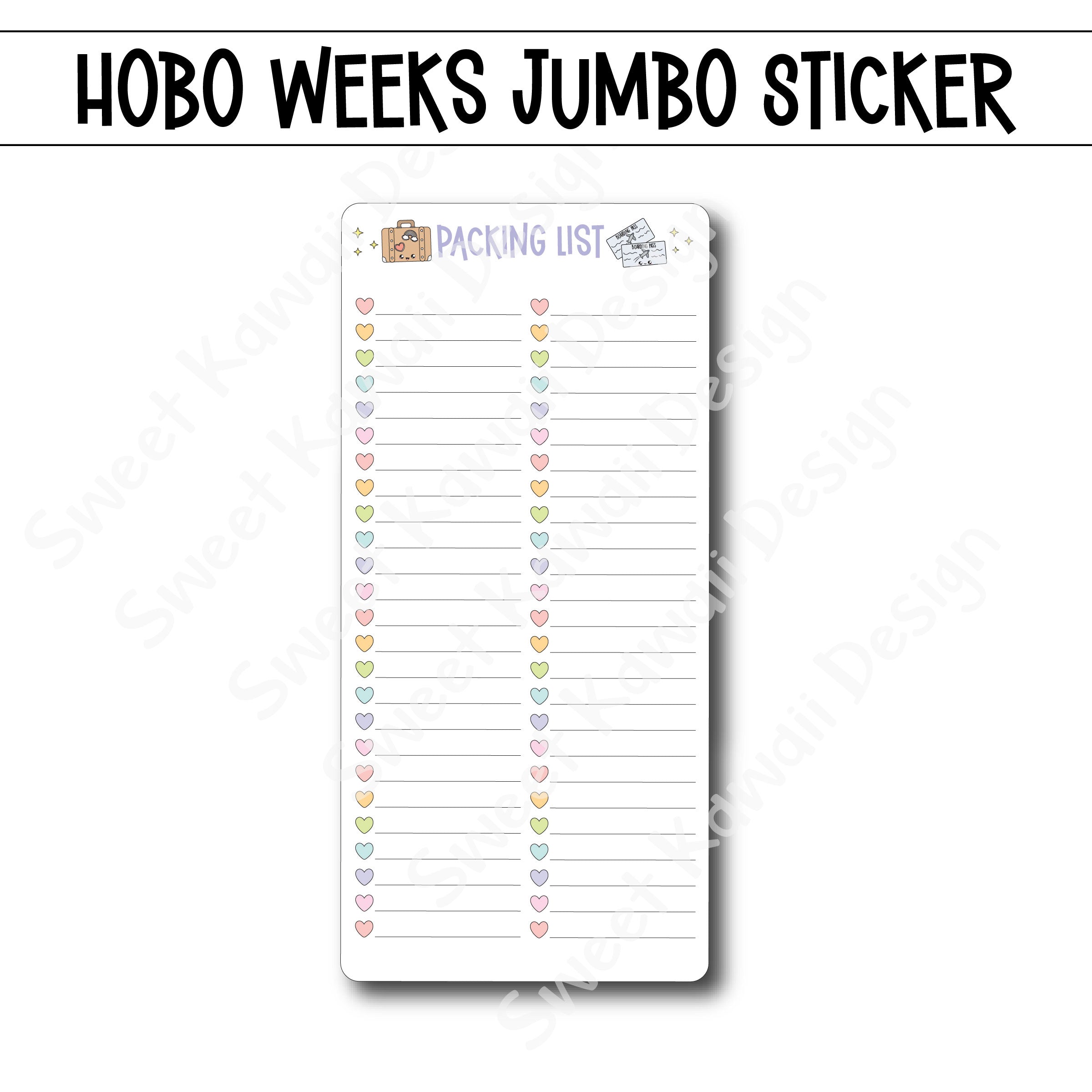 Kawaii Jumbo Sticker - Packing List - Size Options Available