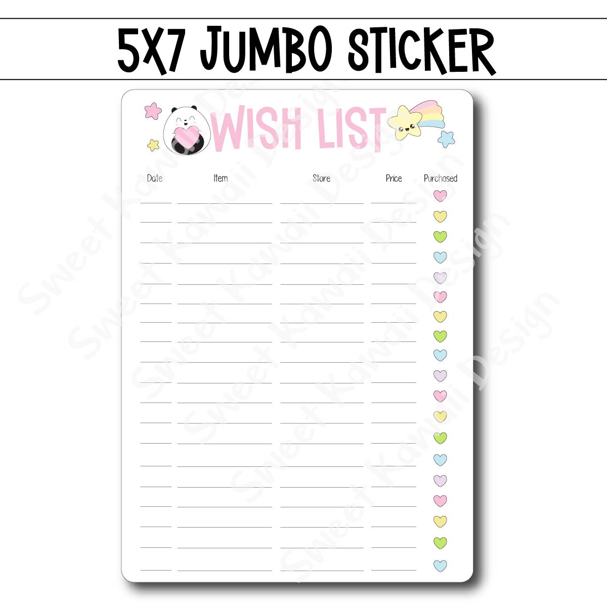 Kawaii Jumbo Sticker - Wish List - Size Options Available