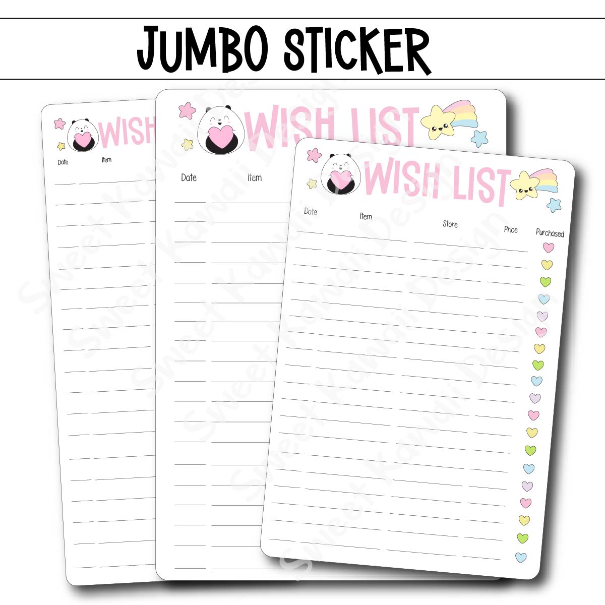 Kawaii Jumbo Sticker - Wish List - Size Options Available