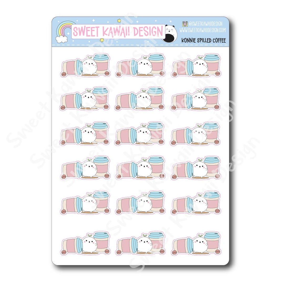 Kawaii Konnie Stickers - Spilled Coffee