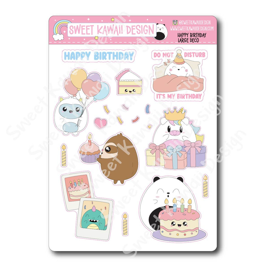 Kawaii Happy Birthday Deco (LARGE) Stickers