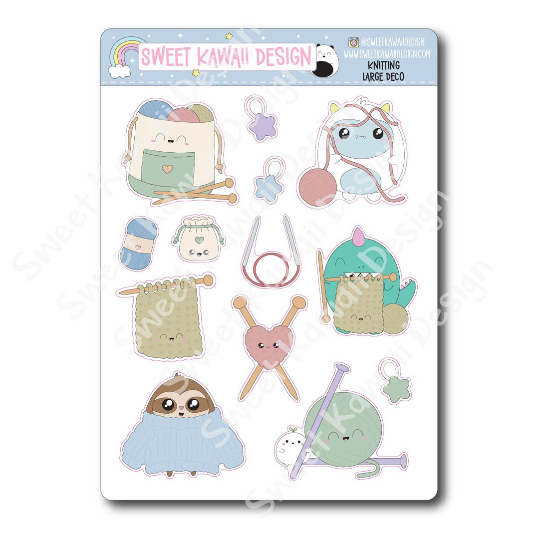 Kawaii Knitting Deco (LARGE) Stickers