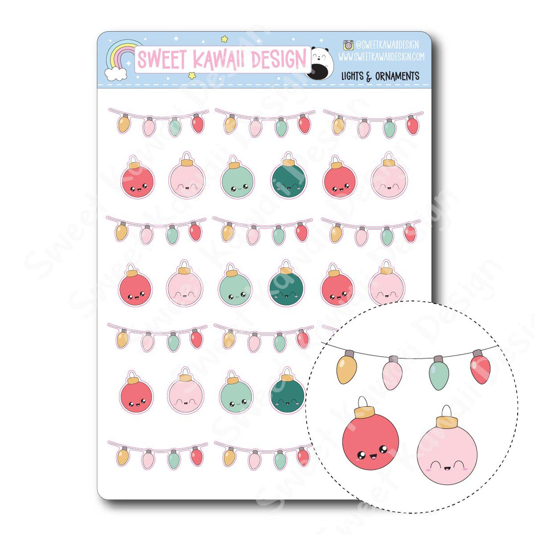 Kawaii Lights and Ornaments Stickers