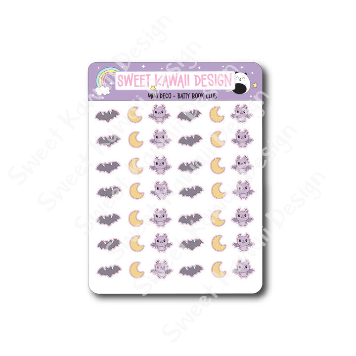 Kawaii Mini Deco Stickers - Batty Book Club