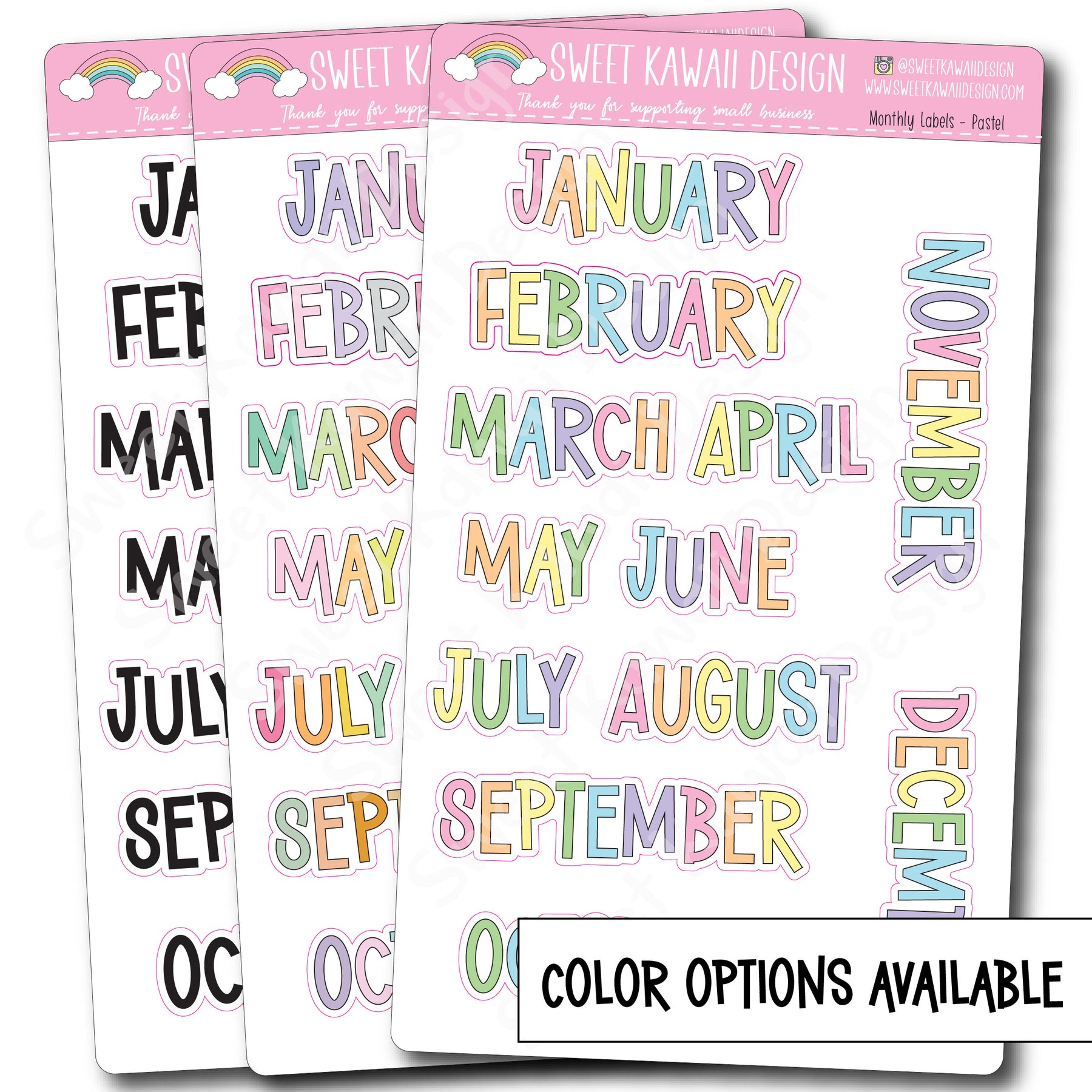 Monthly Label Stickers - Color Options Available – Sweet Kawaii Design