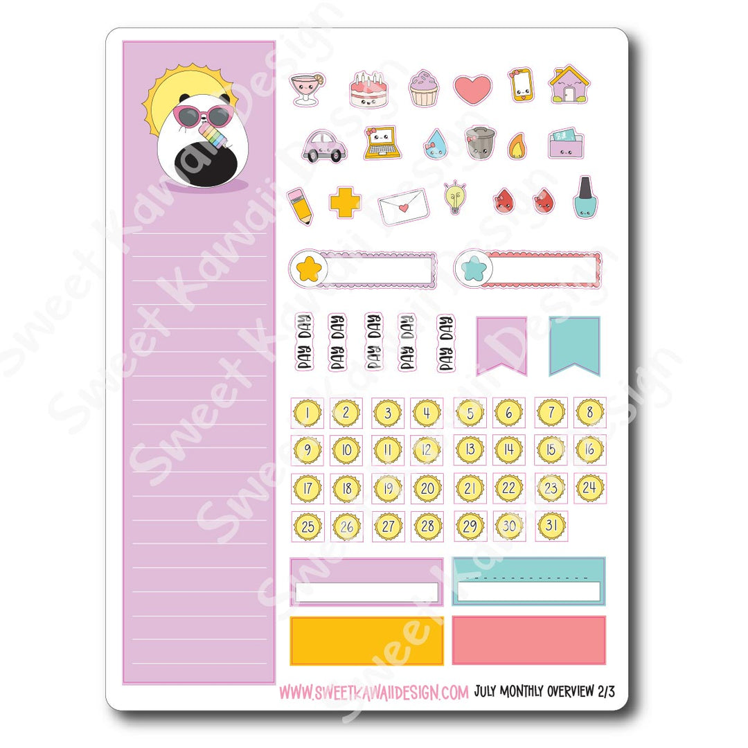 July 2025 Monthly Overview Stickers (Vert/Horiz)