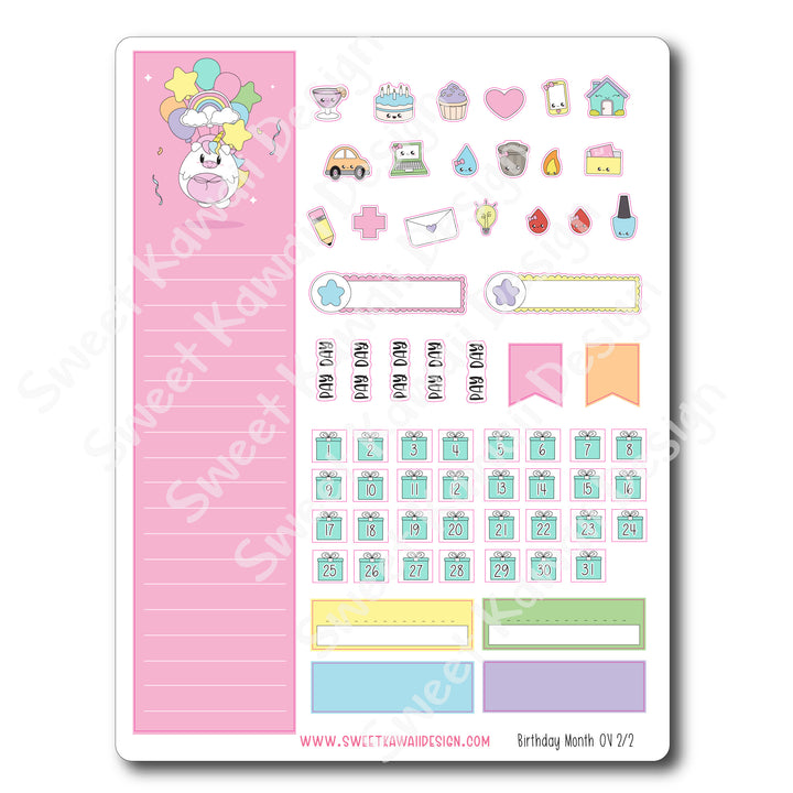 Birthday Monthly Overview Stickers - Vertical/Horizontal (7x9)
