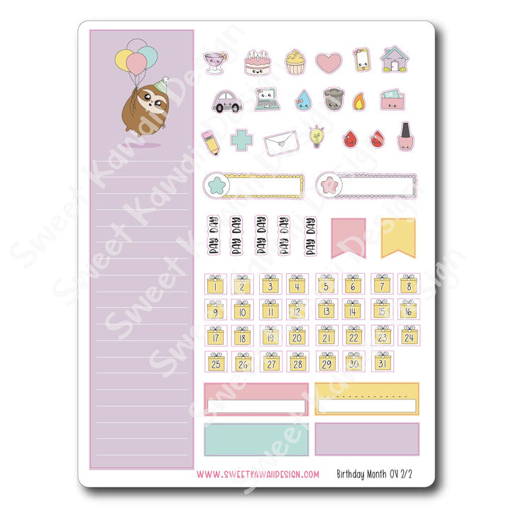 Birthday Monthly Overview Stickers - Vertical/Horizontal (7x9)