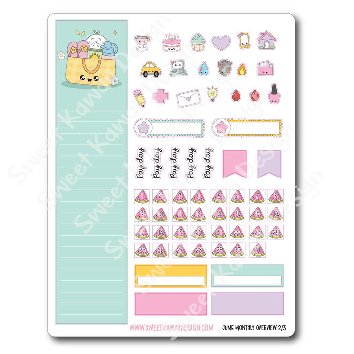 June 2026 Monthly Overview Stickers (Vert/Horiz)