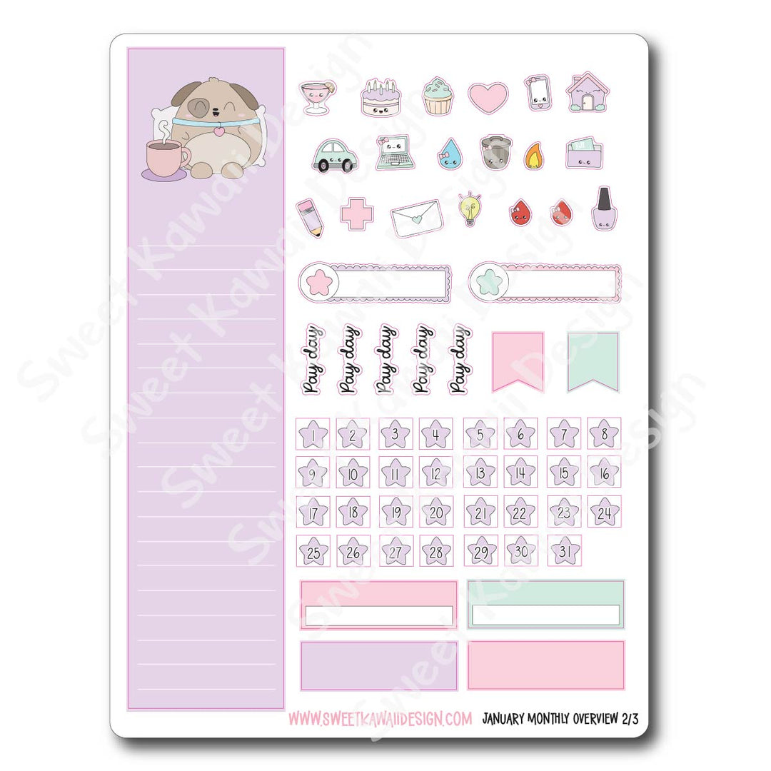 January 2026 Monthly Overview Stickers (Vert/Horiz)