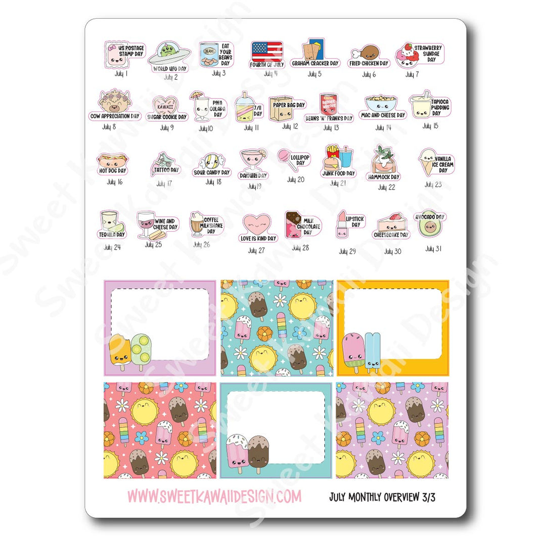 July 2025 Monthly Overview Stickers (Vert/Horiz)