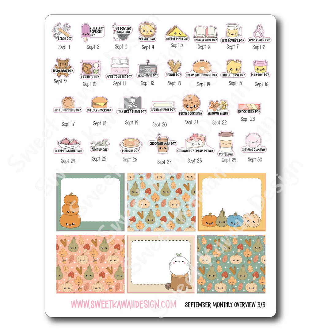 September 2025 Monthly Overview Stickers (Vert/Horiz)