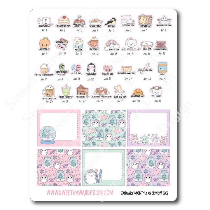 January 2026 Monthly Overview Stickers (Vert/Horiz)